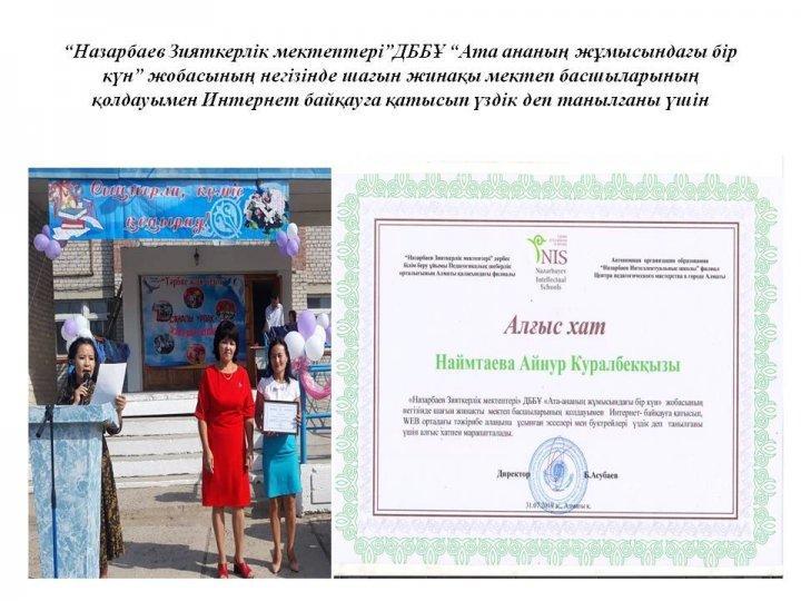 “Назарбаев Зияткерлік мектептері”ДББҰ “Ата ананың жұмысындағы бір күн” жобасының негізінде шағын жинақы мектеп басшыларының қолдауымен Интернет байқау