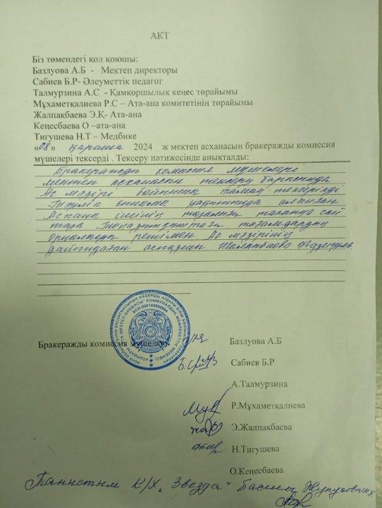 Бракеражды комиссия асханаға тексерісі